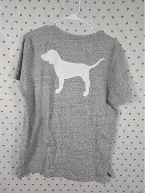 Victorias Secret PINK Grey pocket dog logo Tee shirt LARGE